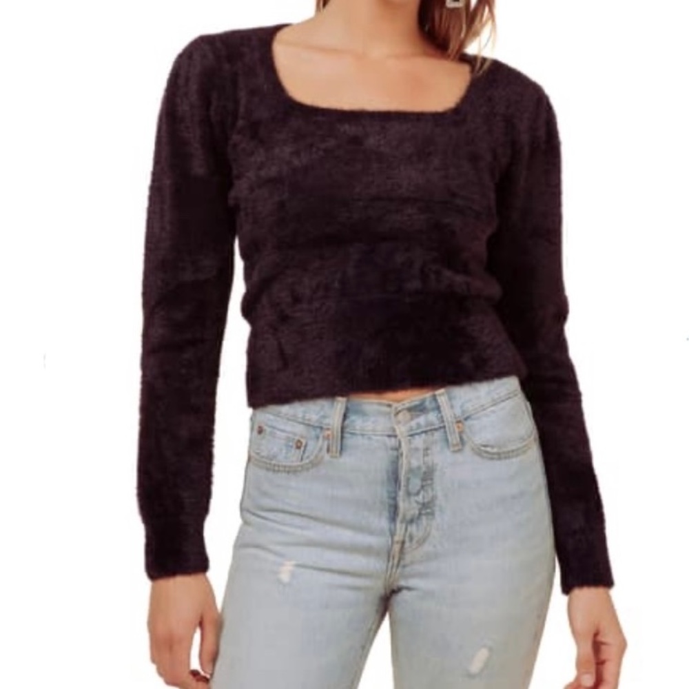 ASTR the Label Fuzzy Crop Sweater - Black